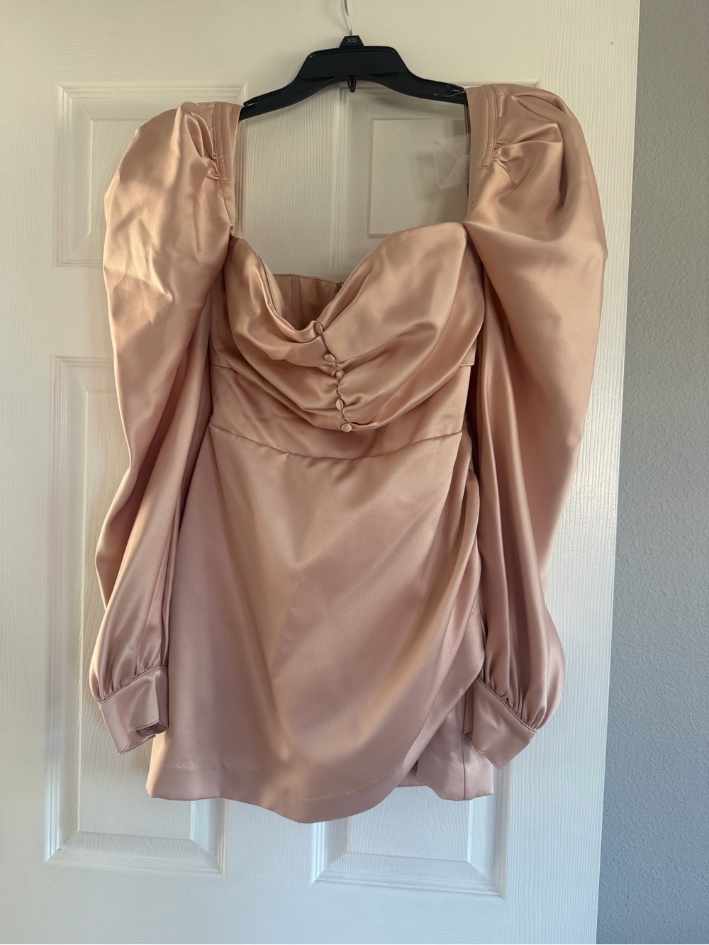 House of CB Satin Puff-Sleeve Blouse in Blush